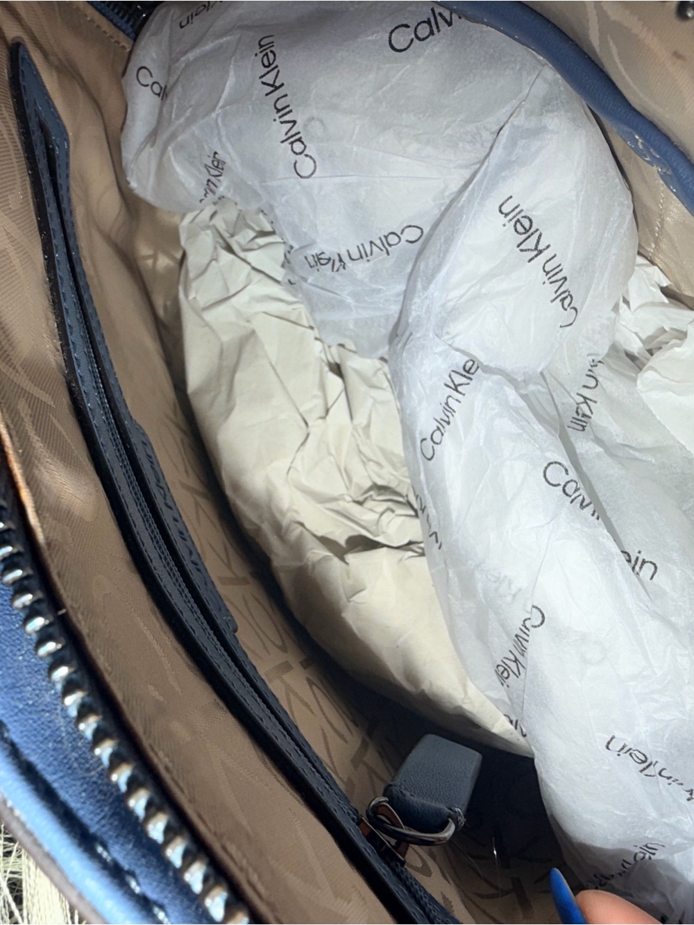 Calvin Klein Blue Ombré Monogram Satchel Crossbody Bag NWT w/ Dust Bag - Picture 12 of 14